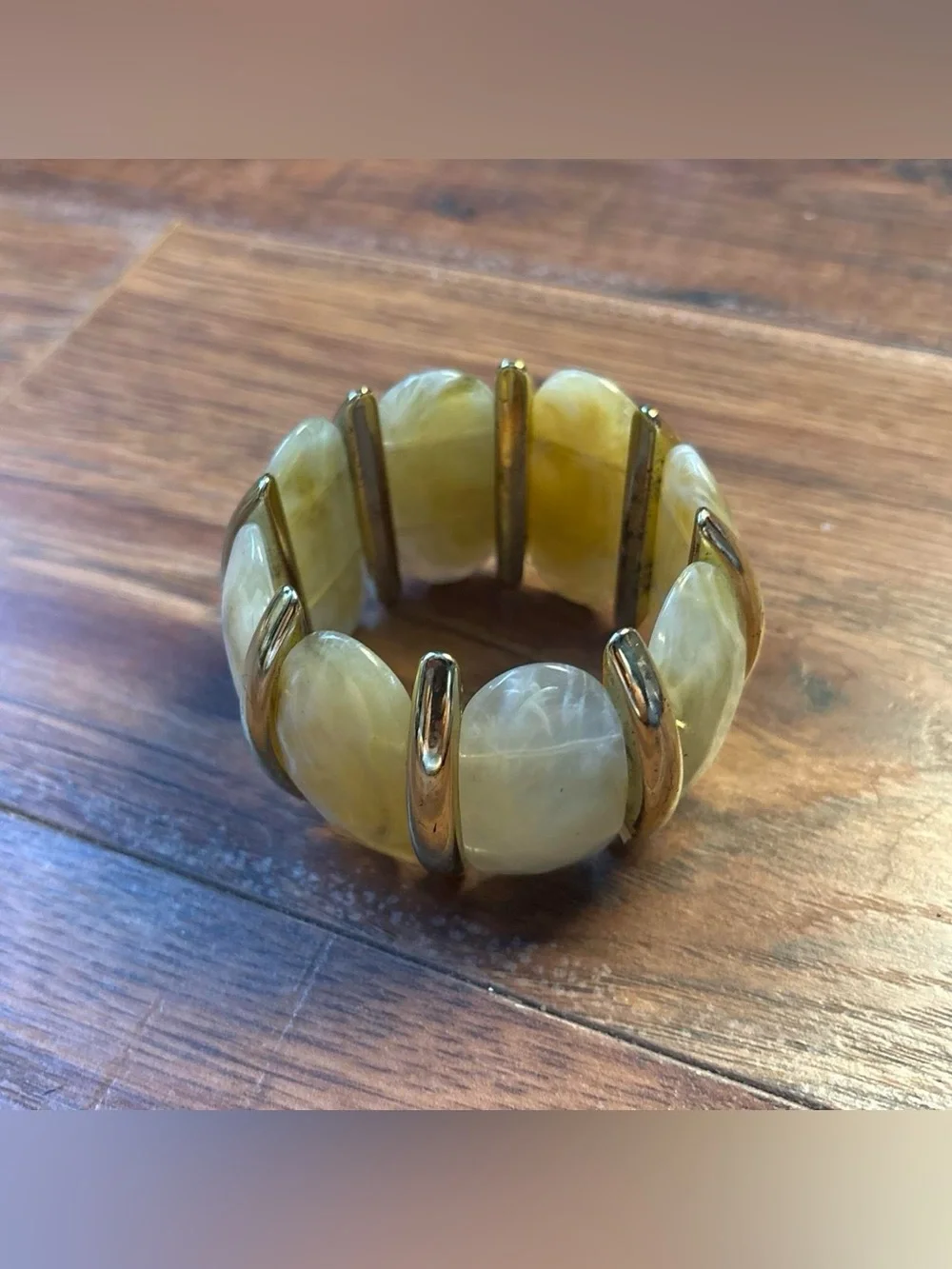 Vintage Brown & Gold Elastic Cuff Bracelet